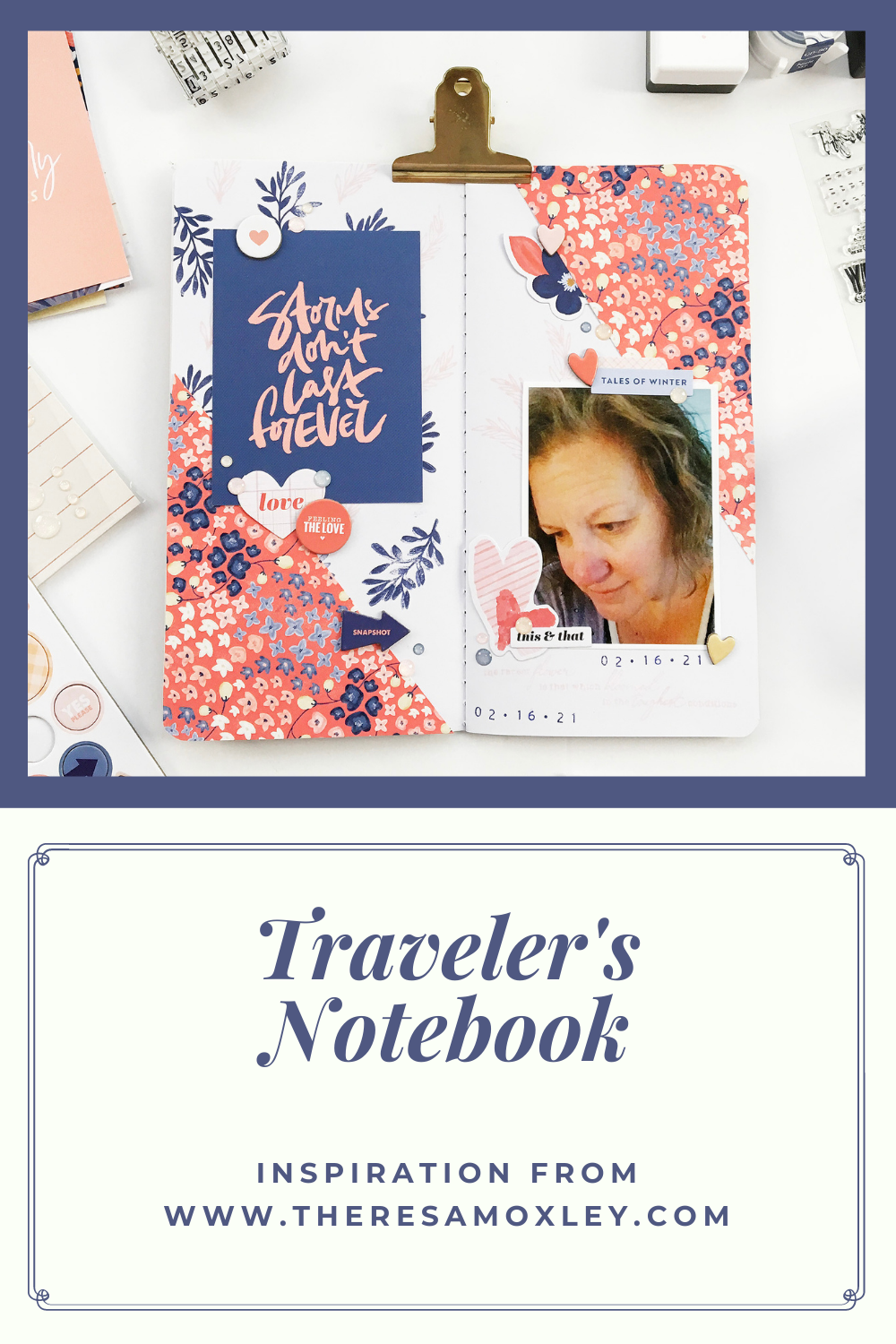 Travelers Notebook Layout | Storms ft Cocoa Daisy Denim and Blush