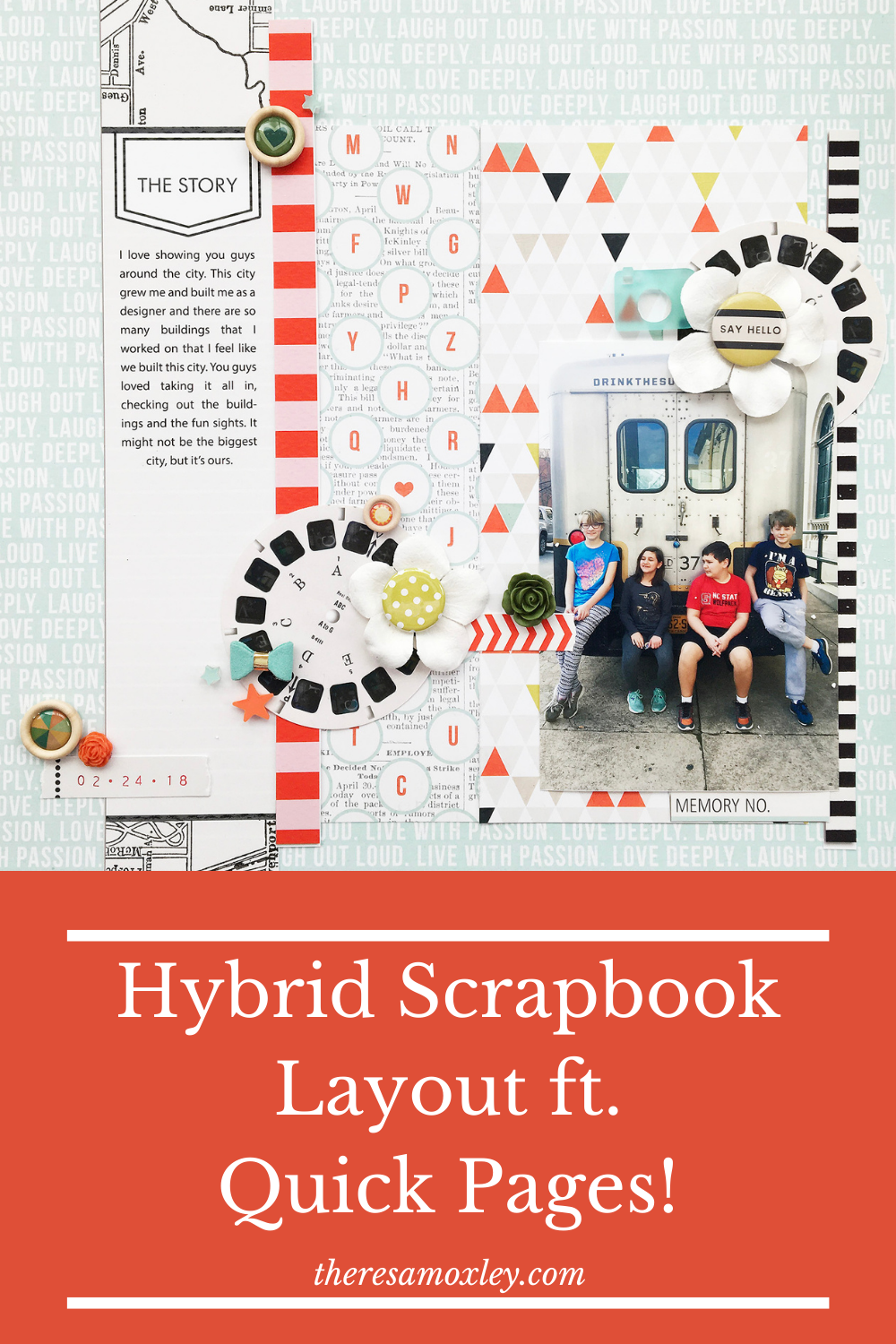 Theresa Moxley Hybrid Scrapbook Layout | Say Hello ft Sahlin Studio Quickpages