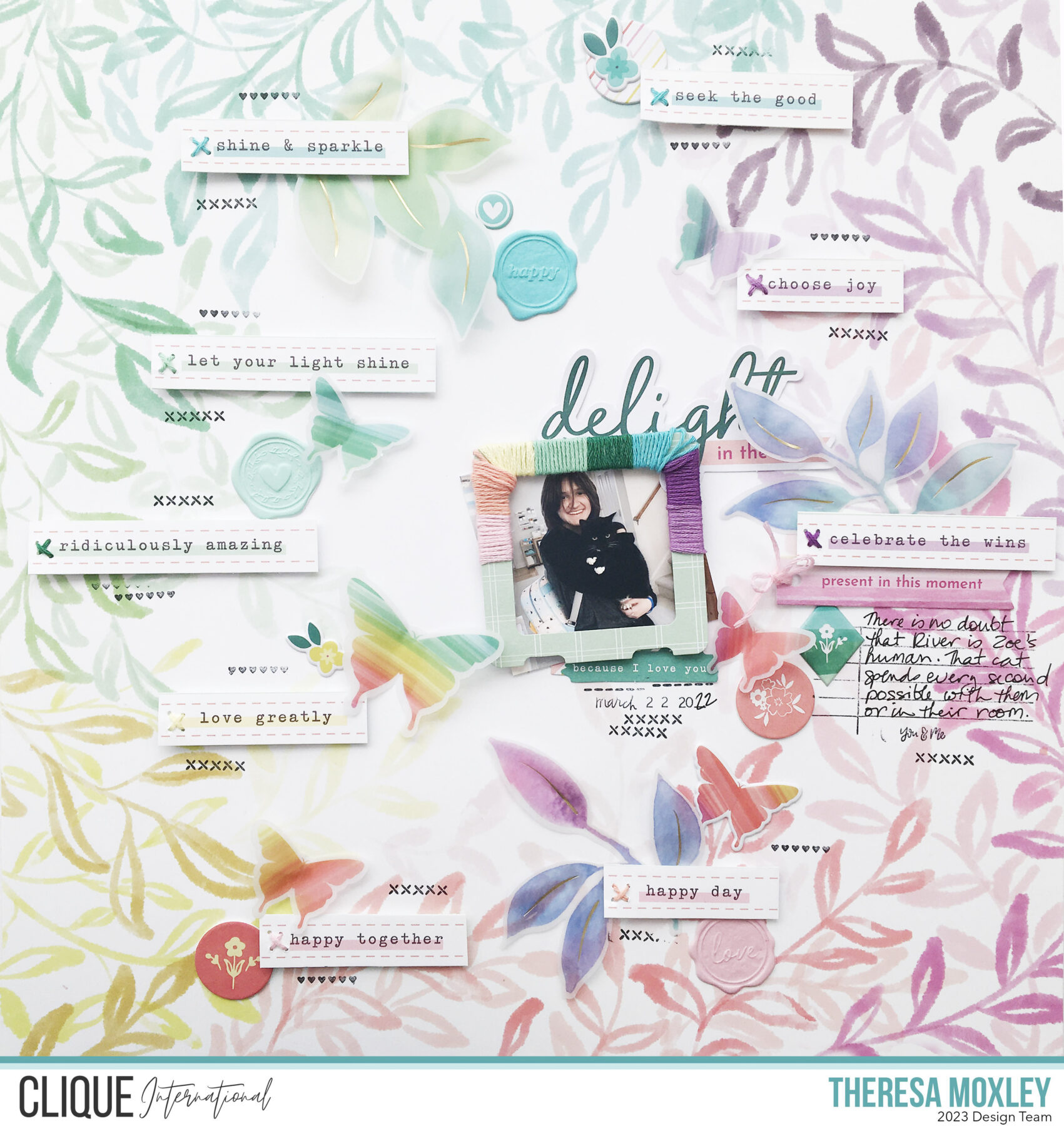 Theresa Moxley Clique Kits Creative Team | 12x12 Scrapbook Layout With Pinkfresh Studio Delightful Sampler Kit