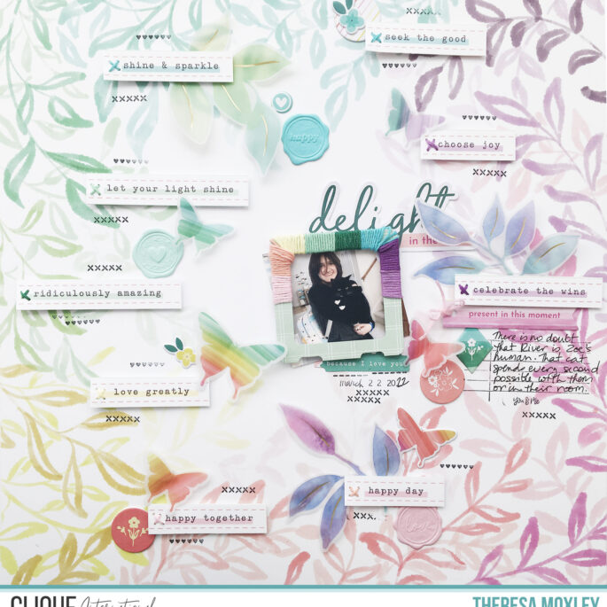 Theresa Moxley Clique Kits Creative Team | 12x12 Scrapbook Layout With Pinkfresh Studio Delightful Sampler Kit