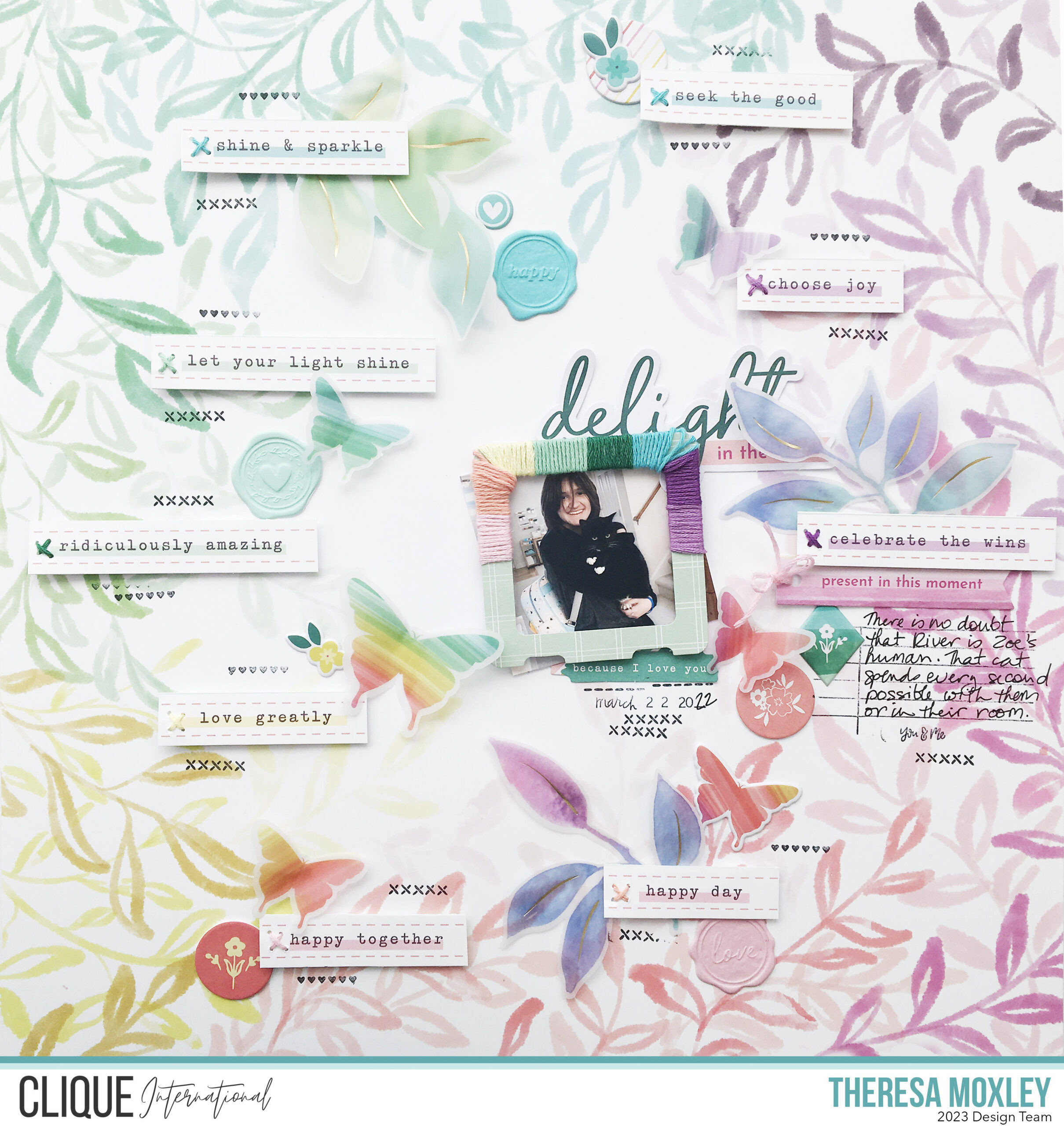 Theresa Moxley Clique Kits Creative Team | 12x12 Scrapbook Layout With Pinkfresh Studio Delightful Sampler Kit