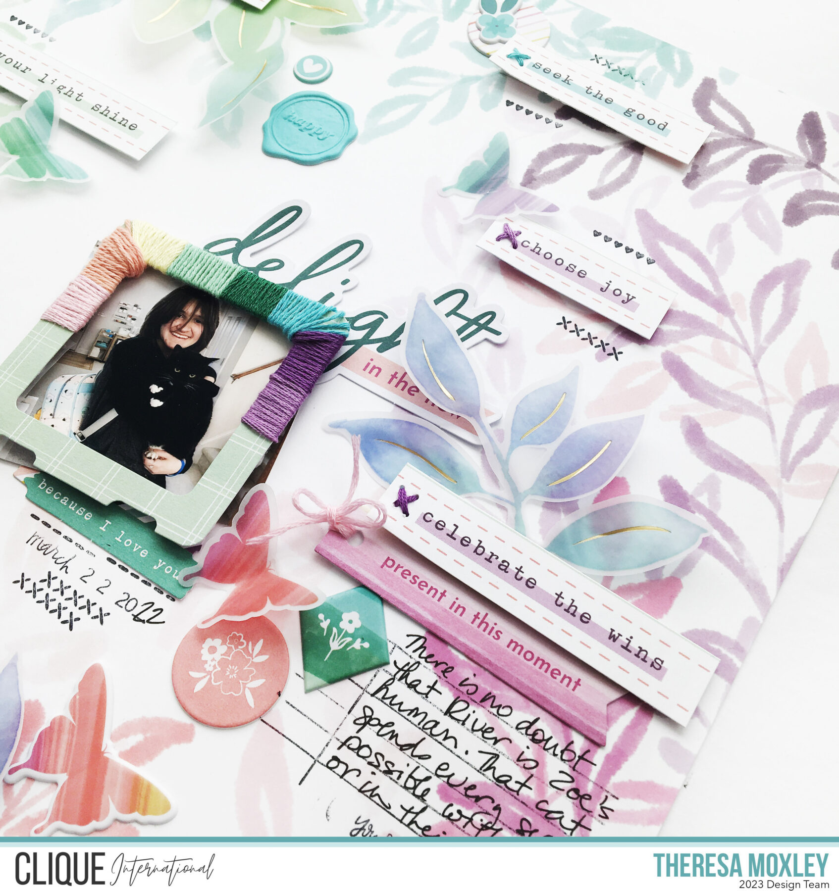 Theresa Moxley Clique Kits Creative Team | 12x12 Scrapbook Layout With Pinkfresh Studio Delightful Sampler Kit